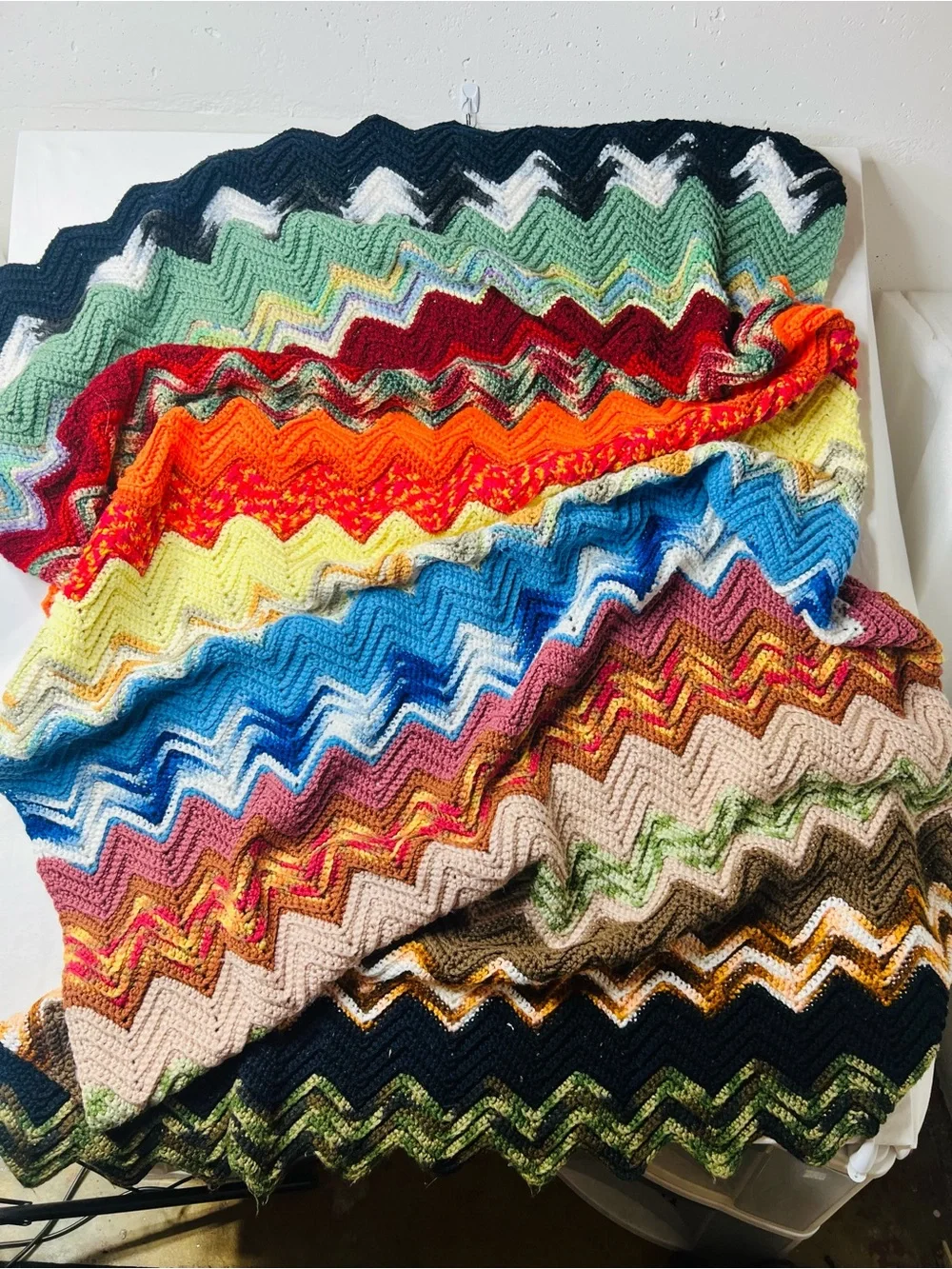 Vintage throw afghan chevron design Multi-colored zigzag crochet blanket